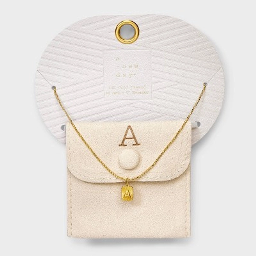 14k Gold Plated Radial Initial Tag Chain Necklace - A New Day™ Gold