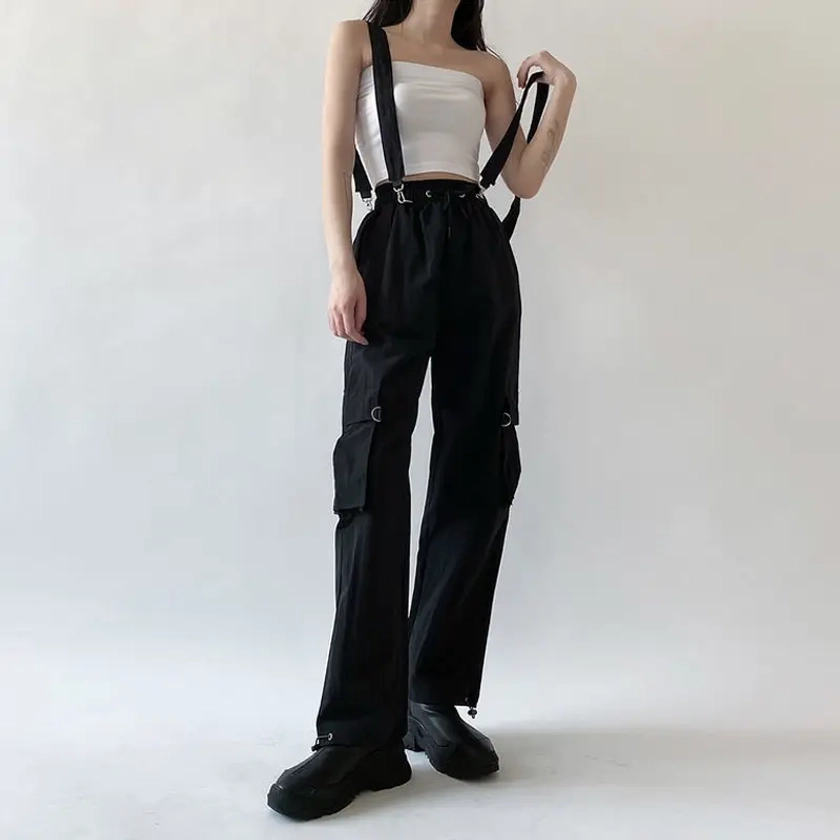 Pantalones Cargo negros góticos de centro comercial para mujer, ropa de calle gótica, pantalones sueltos de cintura alta, pantalones de chándal de moda coreana, monos 2023 - AliExpress