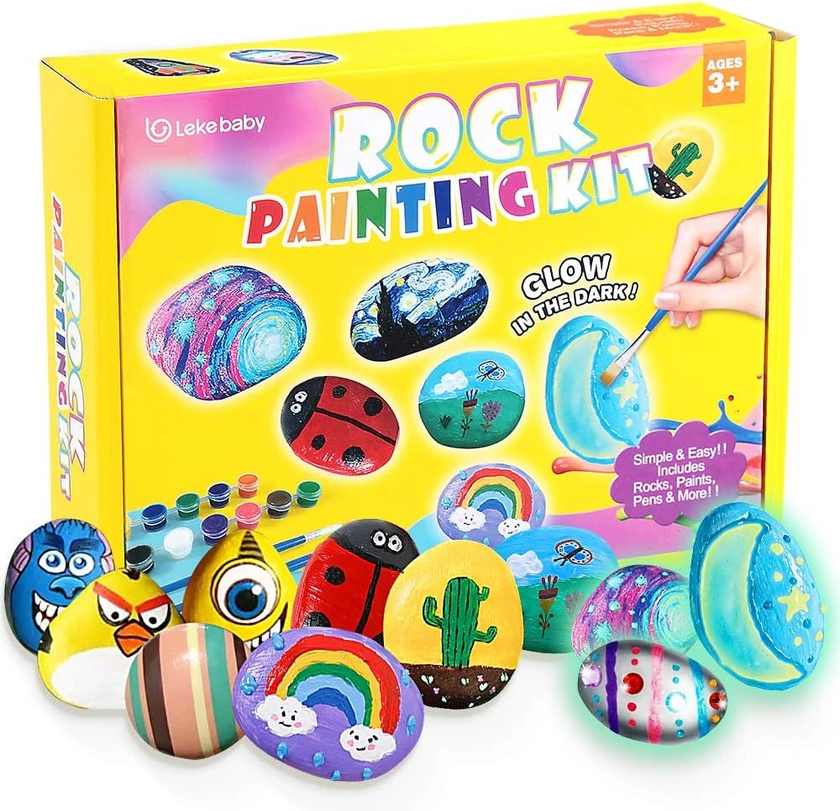 Lekebaby Rock Painting Kit, Arts and Crafts for Kids, Creative Toys & Gifts & Presents for Boys Girls Age 3-12 Year Old