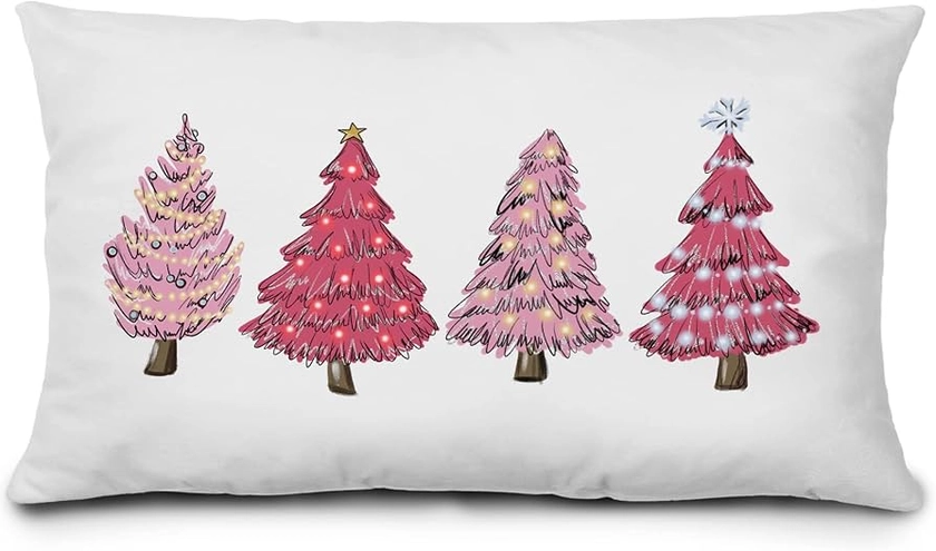 KEUSPI Pink Christmas Tree Pillows Covers 12x20 inch,Pink Christmas Decorations,Pink Christmas Decor,Christmas Tree Pillow Covers,Pink Christmas Pillow Covers,Pink Christmas Tree Decor