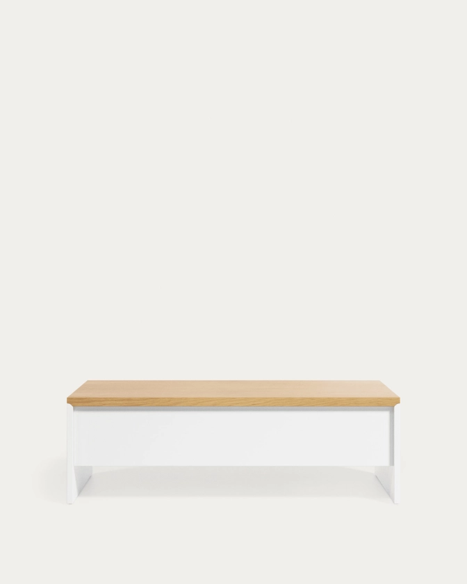 Table basse relevable Abilen en placage de chêne et laqué blanc 110 x 60 cm FSC 100 % | Kave Home