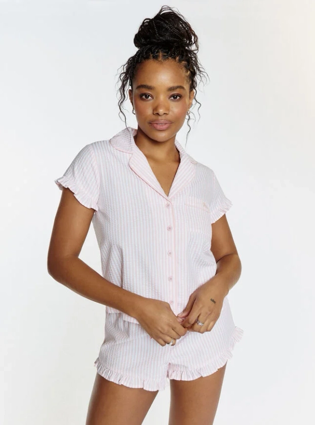 Crinkle Stripe Cotton Short Pyjama Set | Boux Avenue