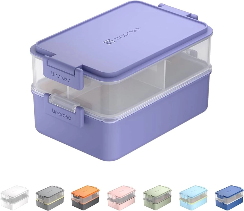 linoroso Bento Lunch Box Boite Repas pour Adulte avec 3 Compartiment Lunchbox avec Récipient à Sauce et Ustensiles Micro Ondable et Lave-vaisselle Sans BPA Comme Boîte à Sandwich Salade - Violet