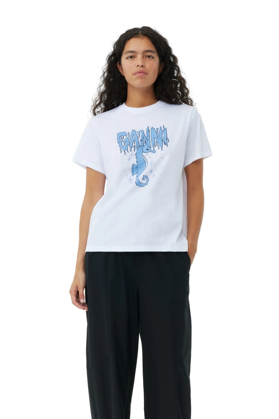 Bright White White Relaxed Seahorse T-shirt | GANNI NL