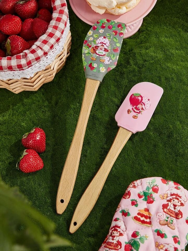 Strawberry Shortcake X SHEIN 2pcs Cartoon Character & Strawberry Print Cake Cream Scraper