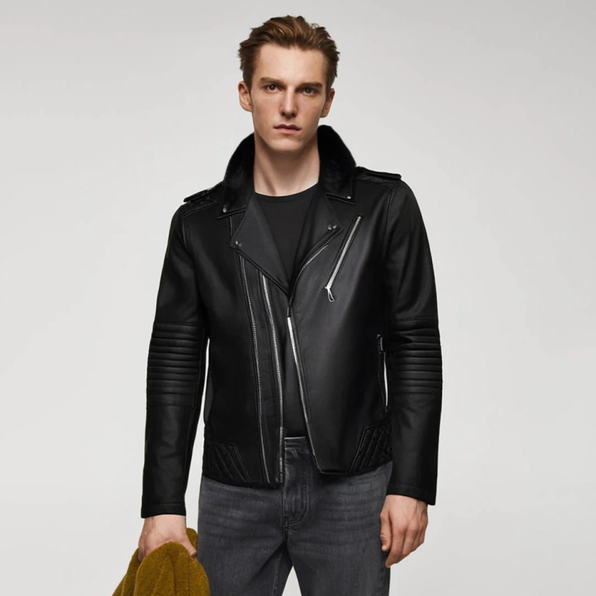 Saint Fabio Men Black Leather Biker Style Jackets