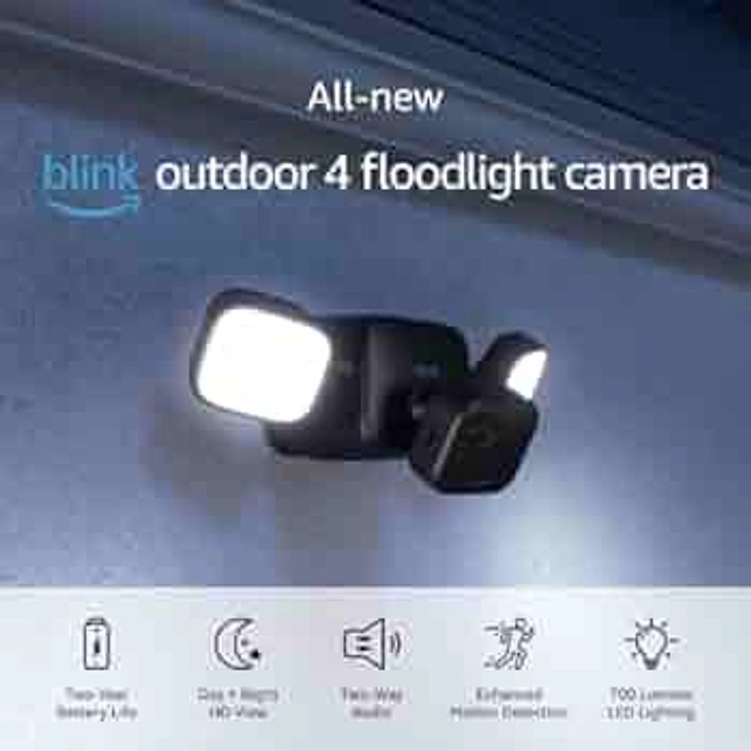 Blink Outdoor 4 Floodlight Camera – Wire-free smart security camera, 700 lumens, two-year battery life, HD live view, enhanced motion detection, Works with Alexa- 1 camera system