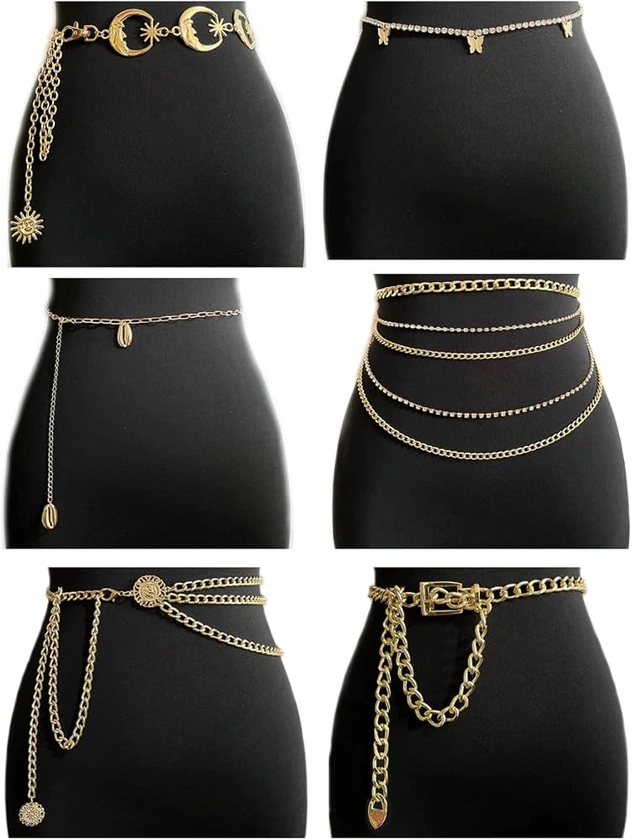 Tornito 5-6Pcs Boho Multilayer Coins Waist Chain Butterfly Sunflower Disc Golden Waist Belt Tassel Chest Sexy Body Belly Chain Double O Ring Summer Beach Bikini Bra Chain Adjustable Body Harness for Women