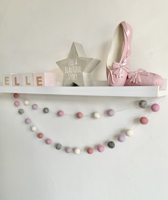 Pink, Lilac and Grey Pom Pom Garland/ Girls Pink Bunting - Etsy UK