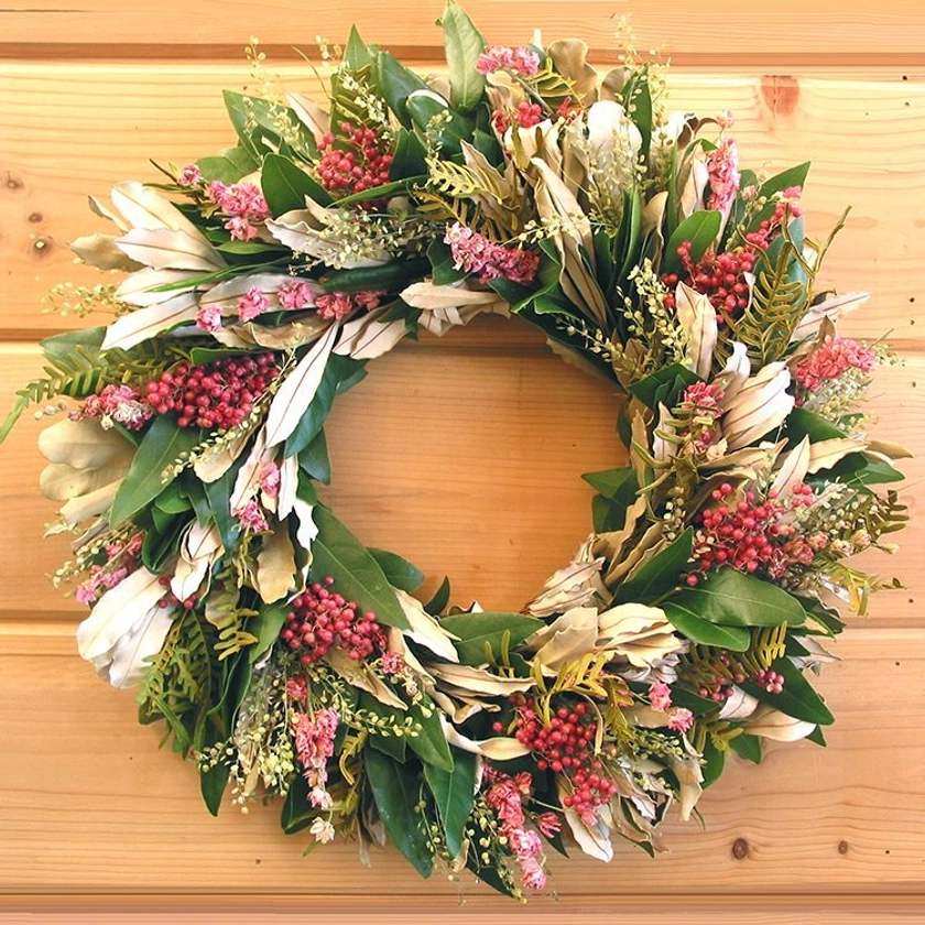 Pink Berry Wreath Handmade Natural Wreath by Creekside Farms