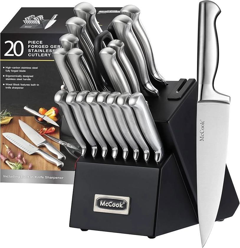 Amazon.com: McCook® Knife Sets,German Stainless Steel Kitchen Knives Block Set with Built-in Sharpener: Home & Kitchen