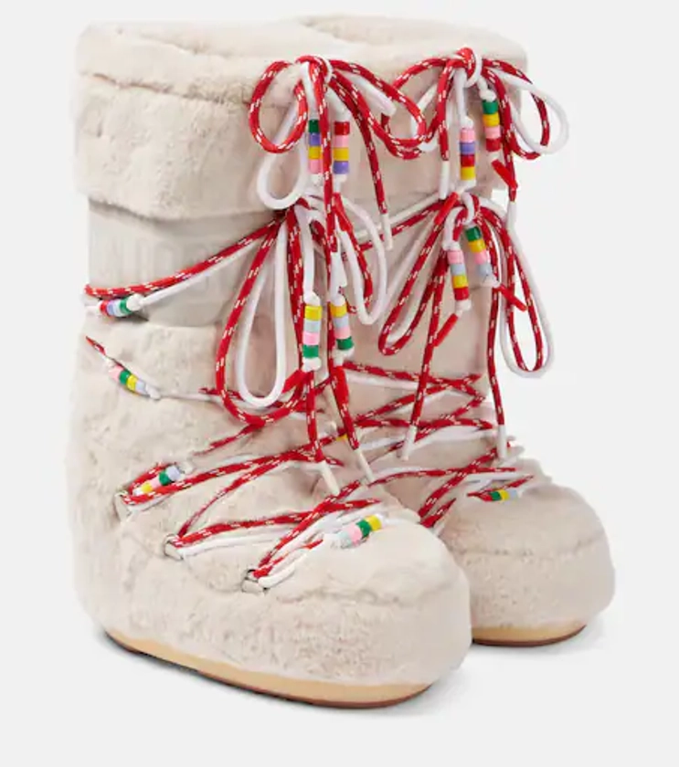 Icon faux fur snow boots in neutrals - Moon Boot | Mytheresa
