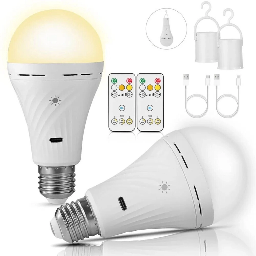 E27 Rechargeable Light Bulb 7W Double Charging Modes Bulb Dimmable Remote Control Lamp with Hook Emergency Bulbs - AliExpress