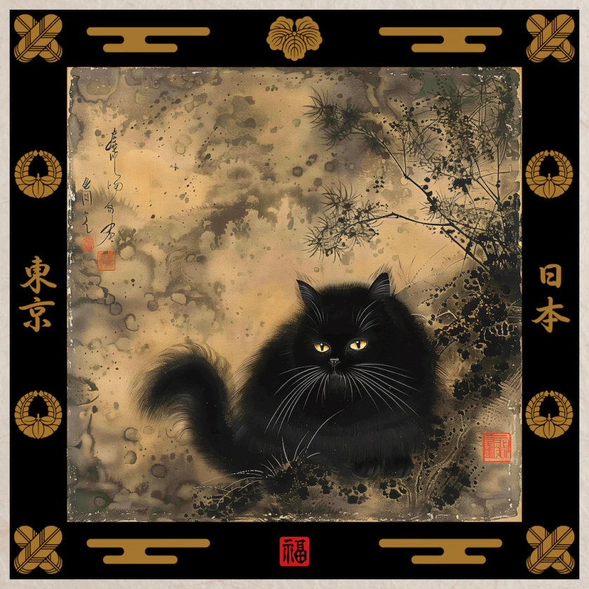 Cat Lover Housewarming Gift Cat Ukiyo-e Print New Home Decor Black Kitty Poster Present Wall Art Moving Celebration Artwork Japan Fan - Etsy Japan