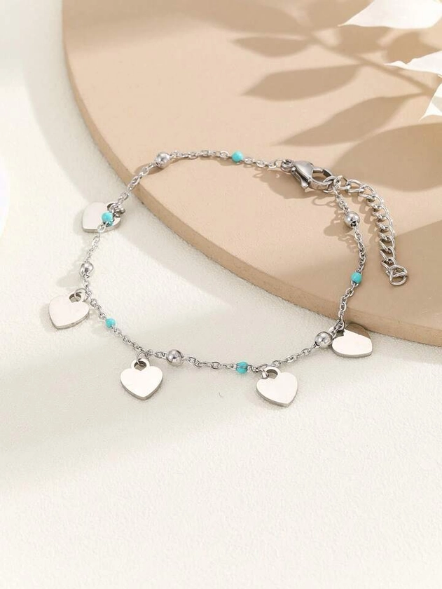 1pc Fashion Stainless Steel Heart Decor Chain Bracelet For Women For Daily Decoration