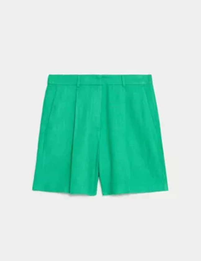 Buy Linen Rich High Waisted Pleat Front Shorts | M&S Collection | M&S
