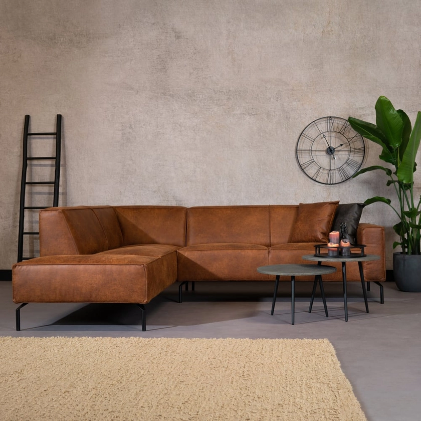 Industriële hoekbank Kansas eco-leer cognac links | Livin24