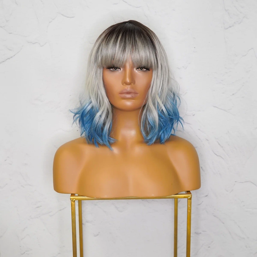 JORDAN Ombre Blue Bob Fringe Wig | Milk & Honey