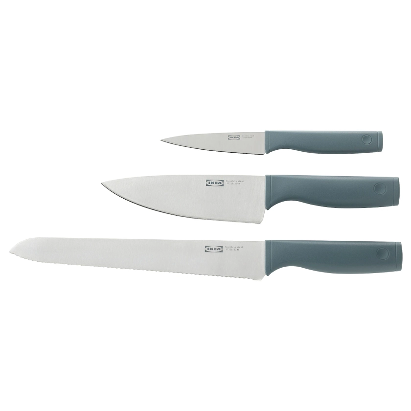 TIGERBARB 3-piece knife set, grey-turquoise - IKEA
