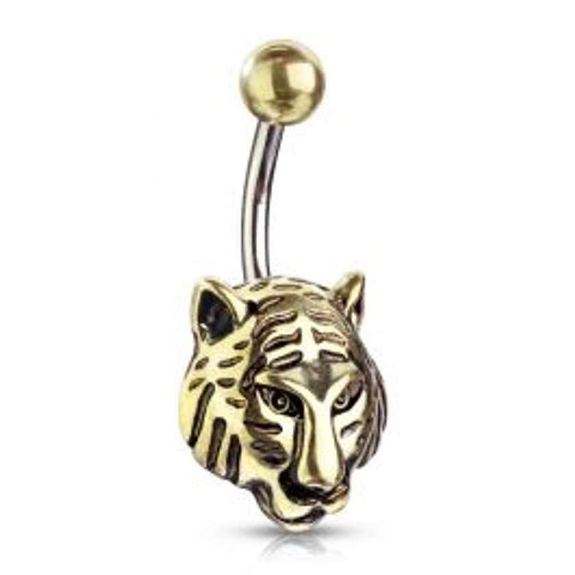 Belly bar with gold tiger head as bottom ball
