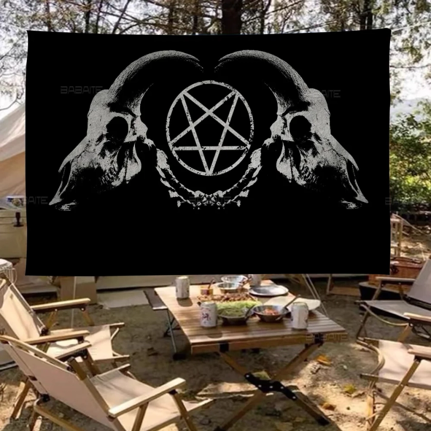 Bandera satánica de Baphomet, decoración de fiesta al aire libre, estilo INS, atmósfera - AliExpress