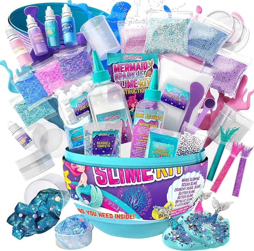 GirlZone Egg Mermaid Sparkle Slime Making Kit for Girls, 22 Fun Pieces to Make Sparkly Glow in The Dark Slime with Lots of Glitter Slime Add Ins : Amazon.co.uk: Toys & Games