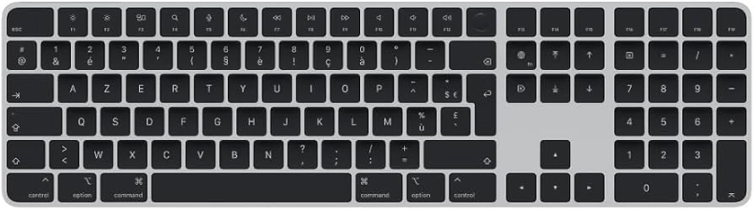 Apple Magic Keyboard avec Touch ID et pavé numérique : Bluetooth, Rechargeable. Compatible avec Les Ordinateurs Mac dotés d’Une Puce Apple ; Français, Touches Noires