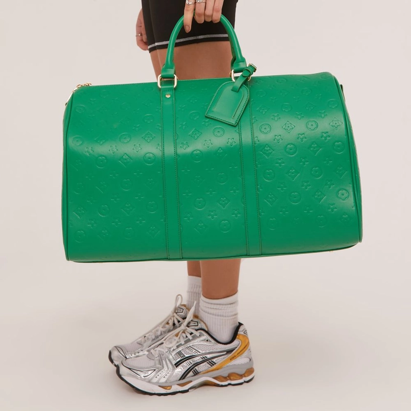 Lugg Embossed Detail Oversized Travel Bag In Green Faux Leather
