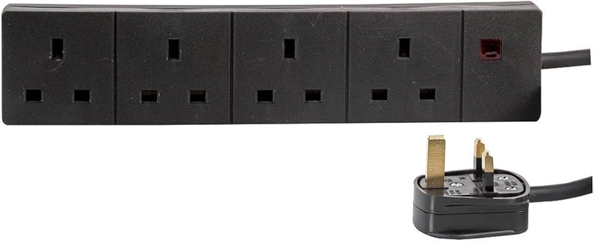 Pro Elec PELB1520 4-Gang Extension, Black, 1m Lead