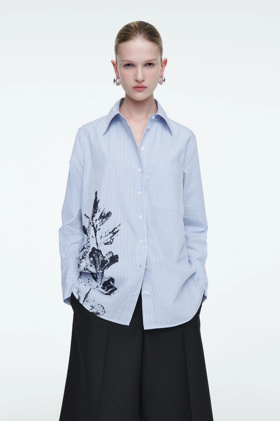 RELAXED FLORAL-PRINT STRIPED SHIRT - BLUE / FLORAL - COS