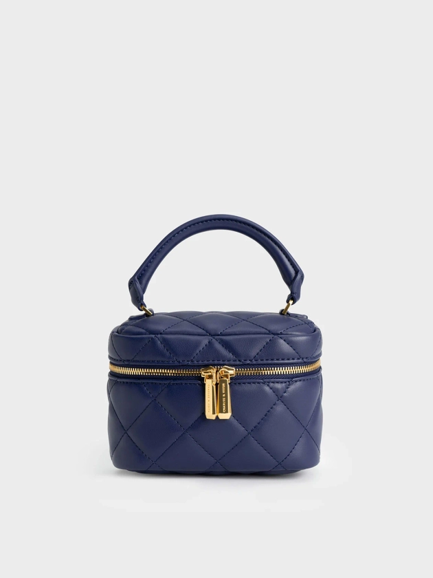 Navy Quilted Vanity Pouch | CHARLES & KEITH