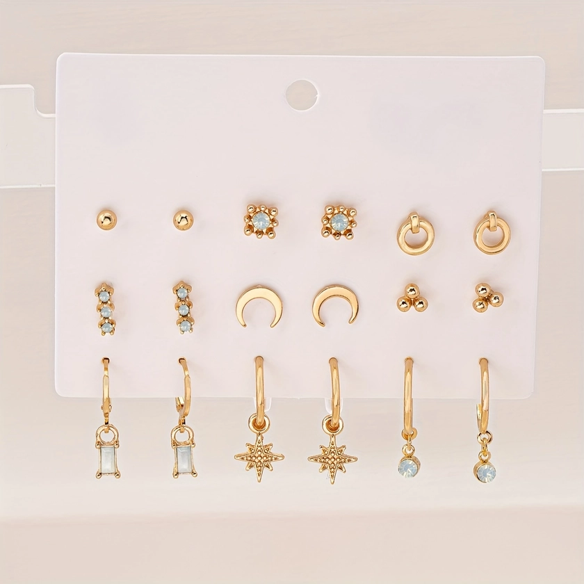 Chic Earring Set Silvery Golden Plated Sparkling Rhinestones - Temu