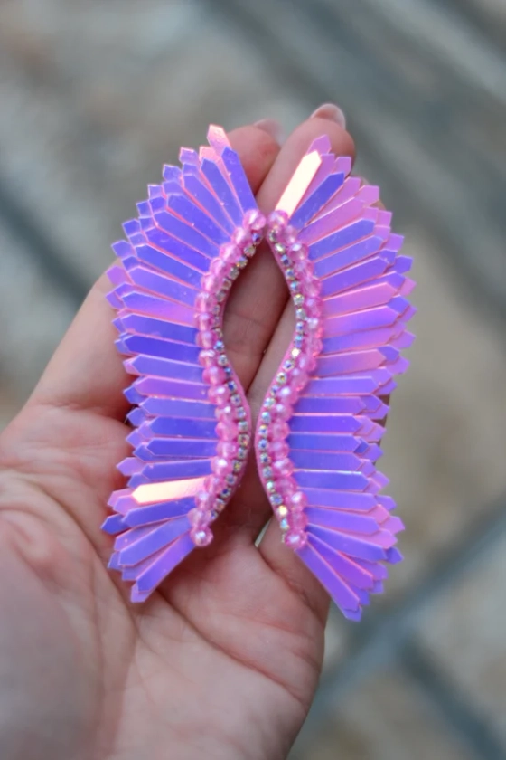 Сhameleon Wings Earrings Sequins Pink Wings Earrings Bridesmaid Gift - Etsy