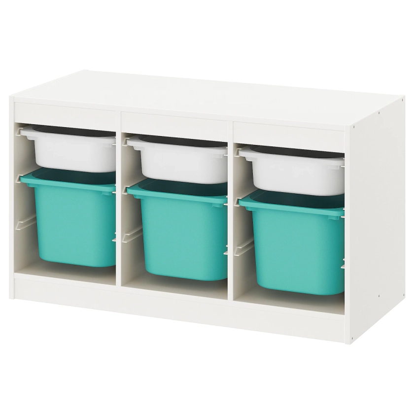 TROFAST storage combination with boxes, white/turquoise, 39x173/8x22" - IKEA