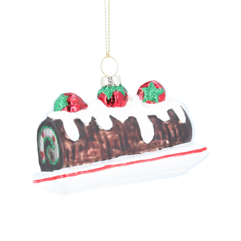 Gisela Graham - Glass Christmas Log Cake Christmas Tree Decoration / Bauble