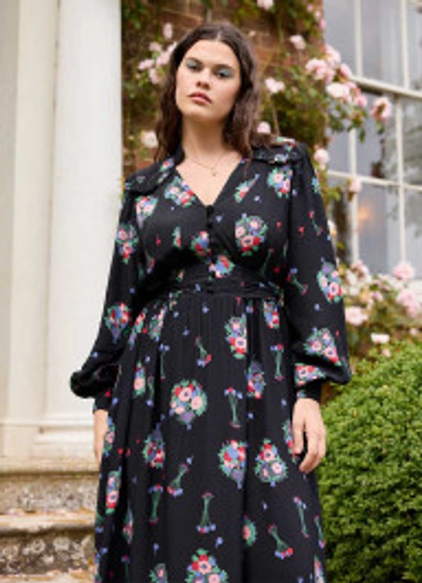 Celia Birtwell X Joanie - Marie Antoinette Floral Print Bell Sleeve Maxi Dress