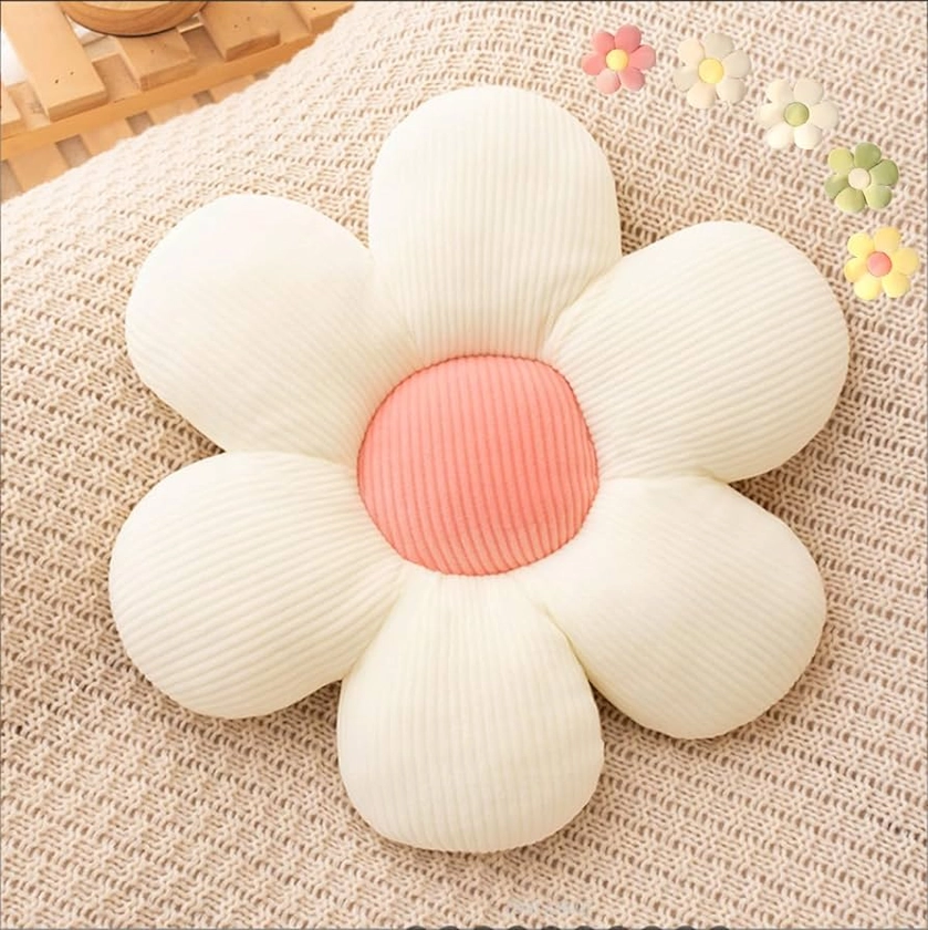 LEHU Flower Pillow, Flower Shaped Seating Cushion -Cute Daisy Pillow for Girls Tweens Room Decor Flowe Floor Pillow for Reading and Lounging Comfy (White + pink-15'')
