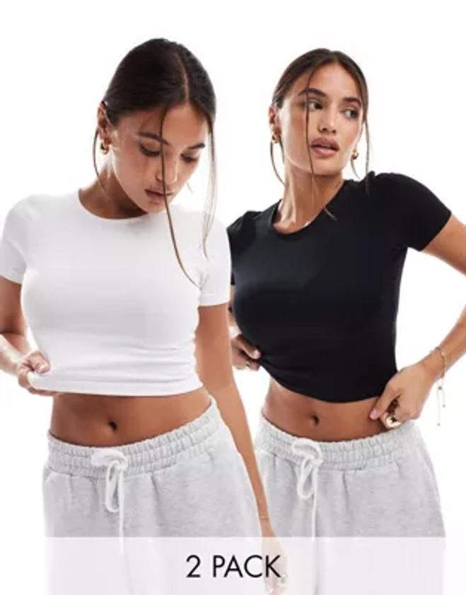 ASOS DESIGN fitted crop t-shirt in 2 pack SAVE