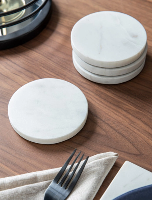 Coasters Round Marble Set of 4 White