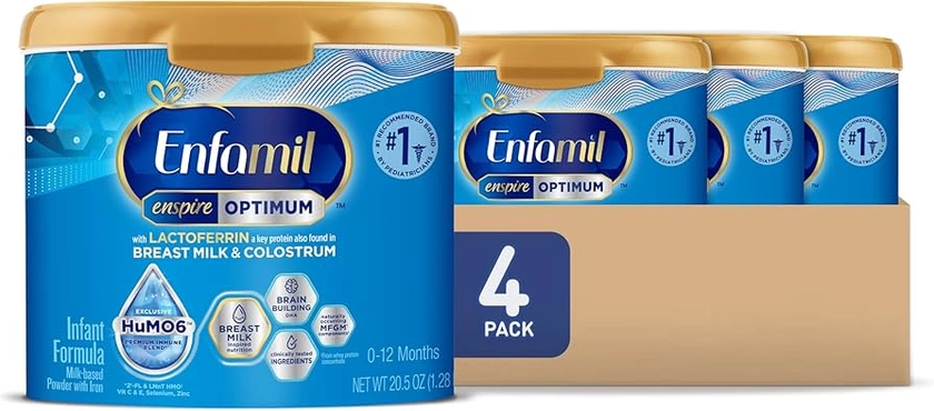 Amazon.com: Enfamil Enspire Optimum Baby Formula, com lactoferrina imunológica, nossa fórmula mais próxima do leite materno, DHA para construção do cérebro, prebióticos duplos, fórmula em pó infantil, leite para : Bebê