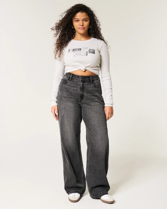 Women's Ultra High-Rise Washed Black Baggy Jeans | Women's Bottoms | HollisterCo.com