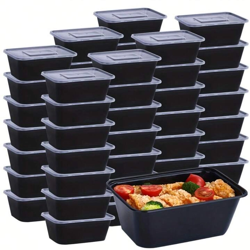 10pcs, 26oz Plastic Black Boxs With Lids, Rectangular Food Storage Containers With Covers, , Stackable Leakproof Bento Boxes, Microwaveable Safe Food Containers, Kitchen Gadgets, Kitchen Accessories, Home Kitchen Items