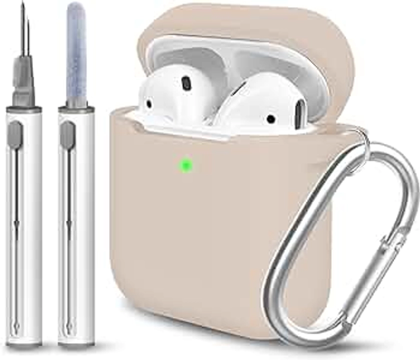 Woyinger for AirPods Case Cover, Come with Clean Pen，Soft Silicone Protective Cover for Women Men Compatible with Apple AirPods 2nd 1st Generation Charging Case, Front LED Visible,Milk Tea