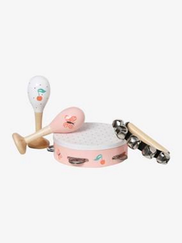 Set 3 instruments : maracas, tambourin, grelots en bois FSC® - bébé cerise