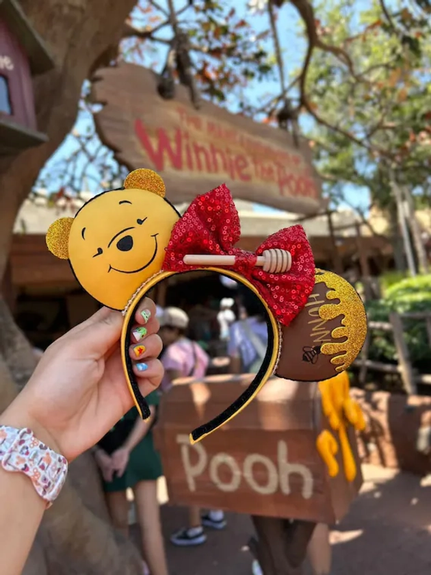 HONEY POOH BEAR Ears, Winnie-the -Pooh Bear and Honey Pot Ears, Bee Happy Ears, Oh Bother Ears, Ear Headband, Park Accessory