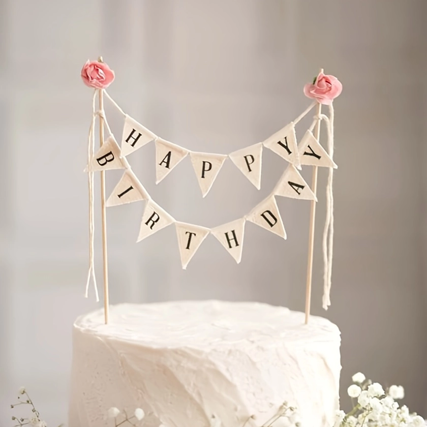 1pc, Birthday Party Cake Decoration Cake Topper, Cake Banner Blessing Words Party Supplies