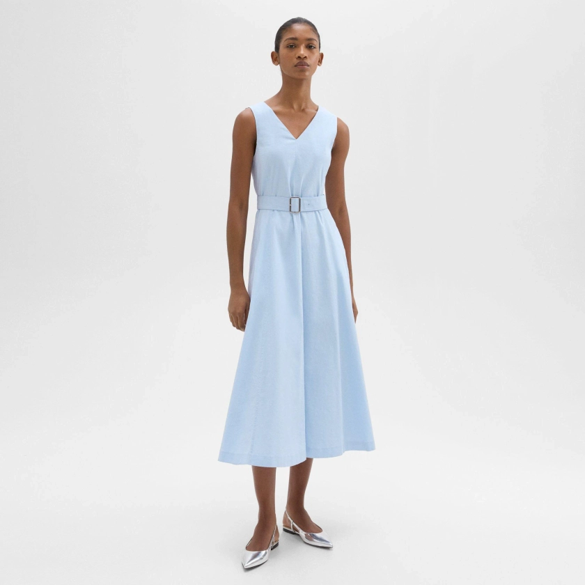 Good Linen V-Neck Volume Dress | Theory