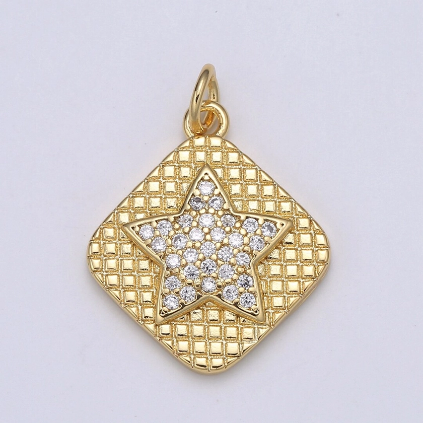 24K Gold Micro Pave Star Charm Cubic Zirconia Celestial Pendant Charm Rhombus Tag CZ Simple Charm, CHGF-2106 - Etsy