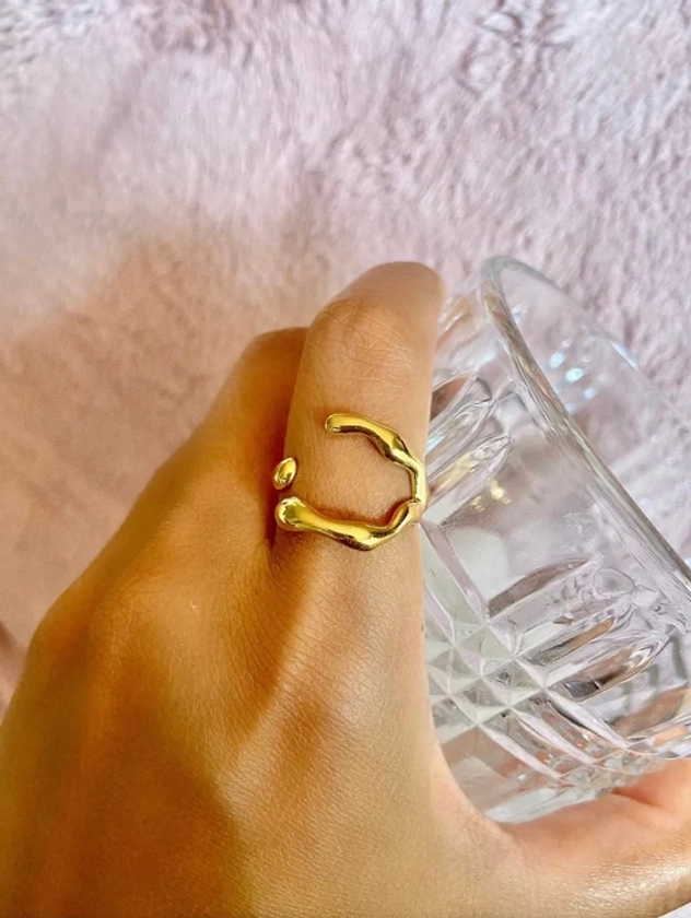 Back in Stock 18K Liquid Melted Gold Chunky Ring Tarnish - Etsy