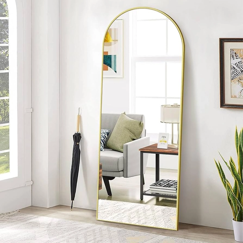 BEAUTYPEAK 65"x24" Arch Floor Mirror, Full Length Mirror Wall Mirror Hanging or Leaning Arched-Top Full Body Mirror with Stand for Bedroom, Dressing Room, Gold